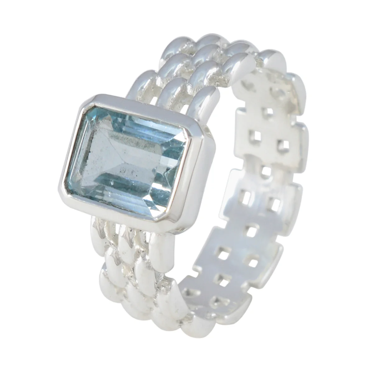 Blue Topaz Solitaire African Silver Blue Gemstone Mid-weight Art Deco Band Jewelry - Image 2