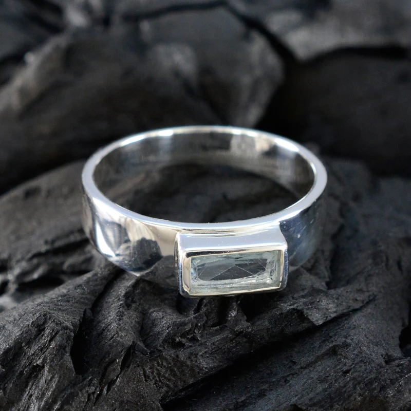 Blue Topaz Solitaire African Silver Blue Gemstone Slim Cultural Ring Jewellery - Image 4