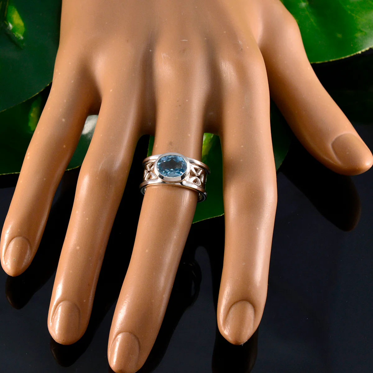 Blue Topaz Solitaire African Silver Blue Gemstones Classic Irish Ring Jewelry - Image 5