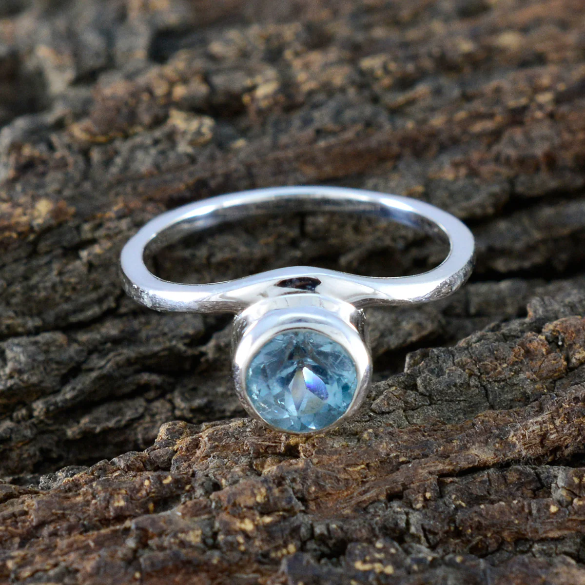 Blue Topaz Solitaire American 92.5 Silver Blue Gemstone Delicate Graceful Ring Jewelry - Image 3
