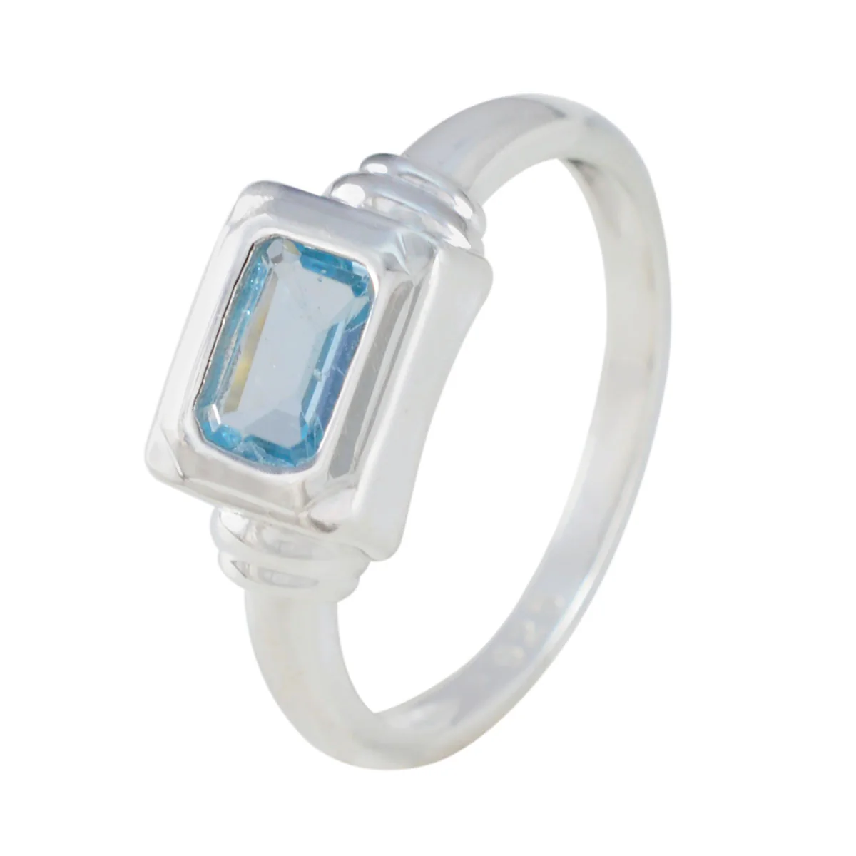 Blue Topaz Solitaire American 92.5 Silver Blue Gemstone Whisper-thin Modern Ring Jewelry - Image 2