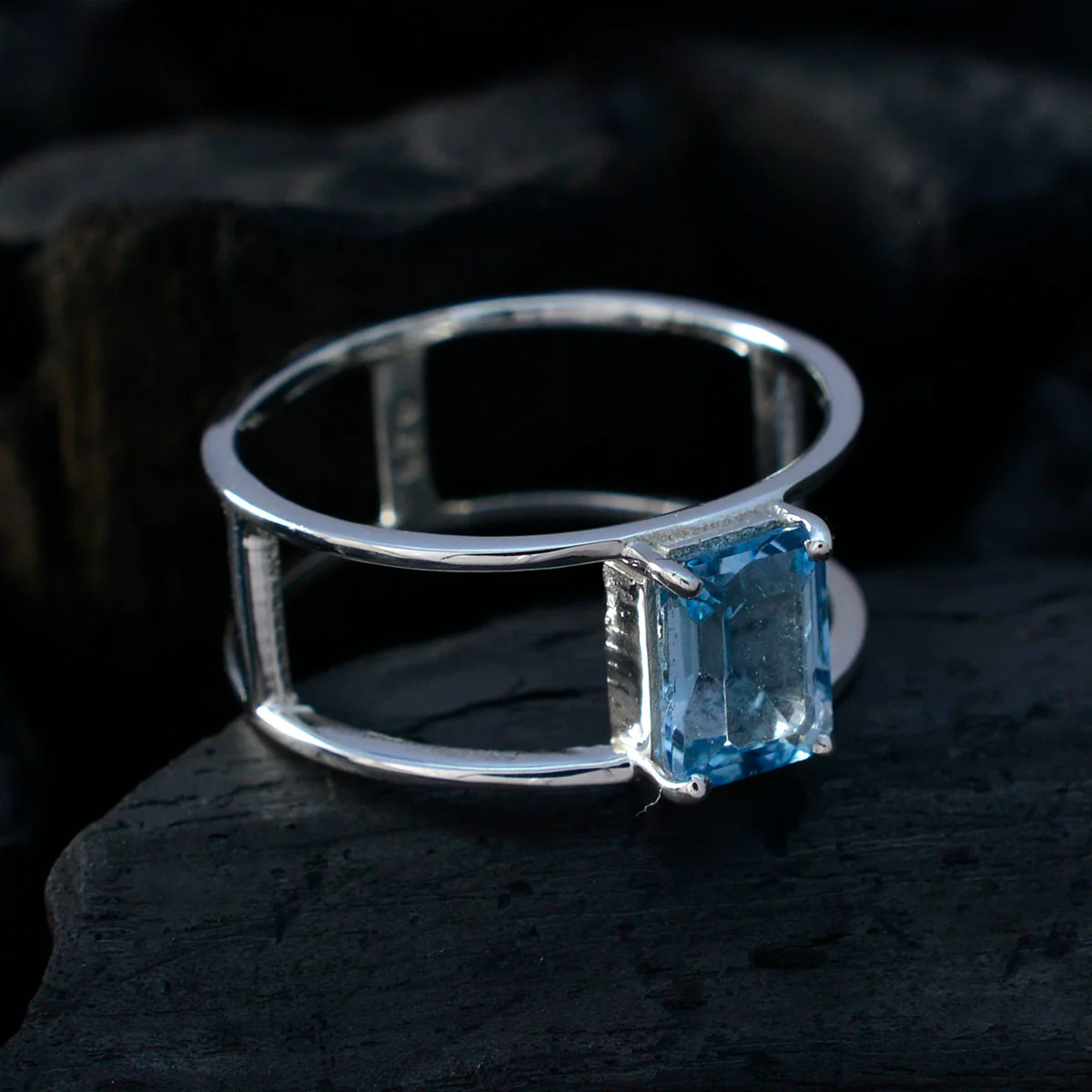 Blue Topaz Solitaire American 925 Sterling Silver Blue Gemstones Whisper-thin Geometric Band Jewelry - Image 4