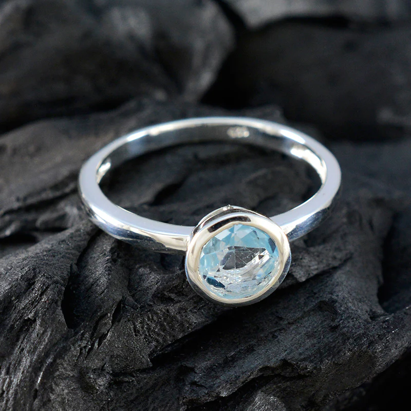 Blue Topaz Solitaire American Silver Blue Gemstones Dainty Abstract Ring Jewelry - Image 4