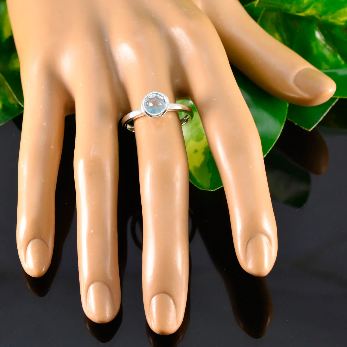 Blue Topaz Solitaire American Silver Blue Gemstones Dainty Abstract Ring Jewelry - Image 5
