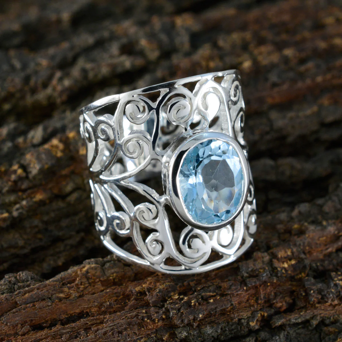 Blue Topaz Solitaire Australian 925 Silver Blue Gemstones Eye-catching Filigree Ring Jewelry - Image 3