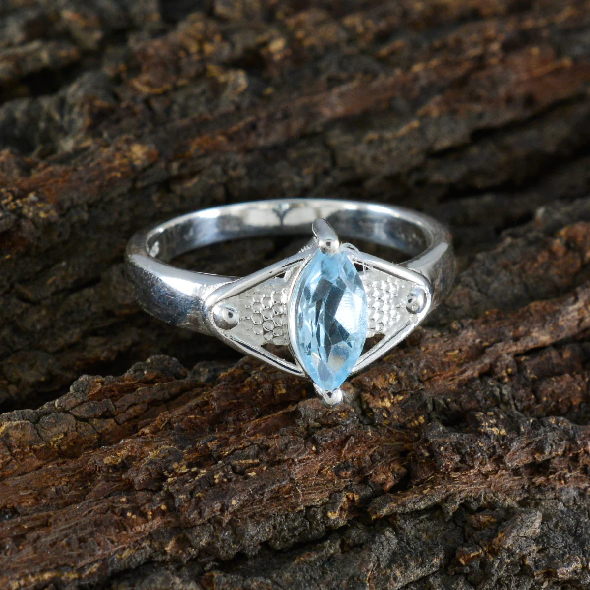 Blue Topaz Solitaire Australian Sterling Silver Blue Gemstone Featherlight Filigree Ring Jewelry - Image 3