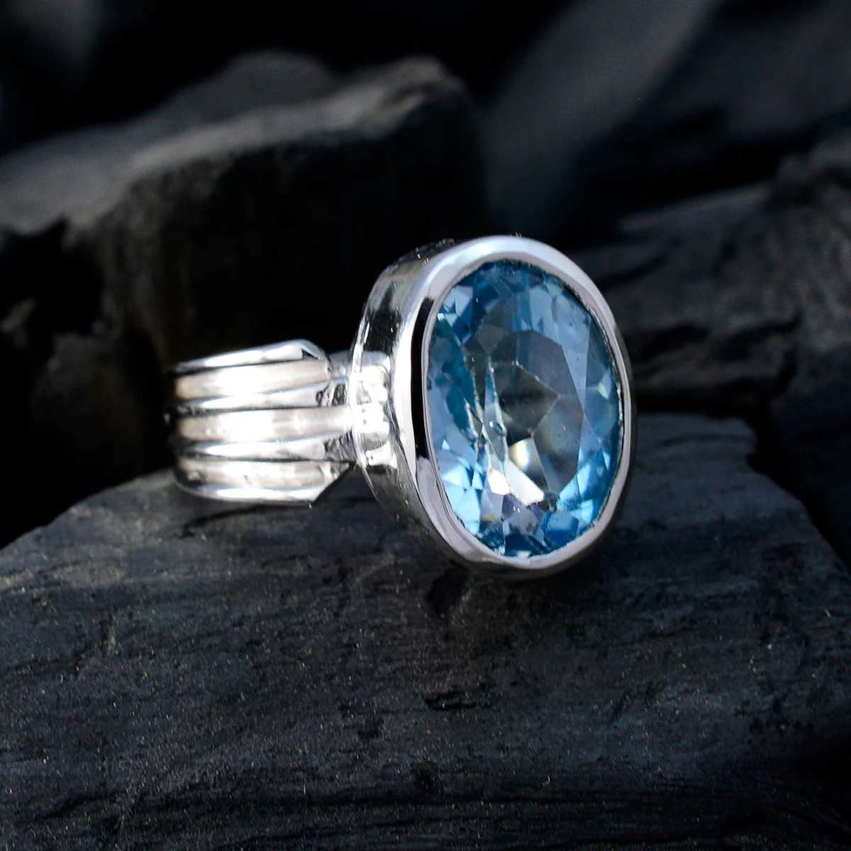 Blue Topaz Solitaire Egyptian 925 Sterling Silver Blue Gemstones Versatile Heritage Ring Jewellery - Image 4