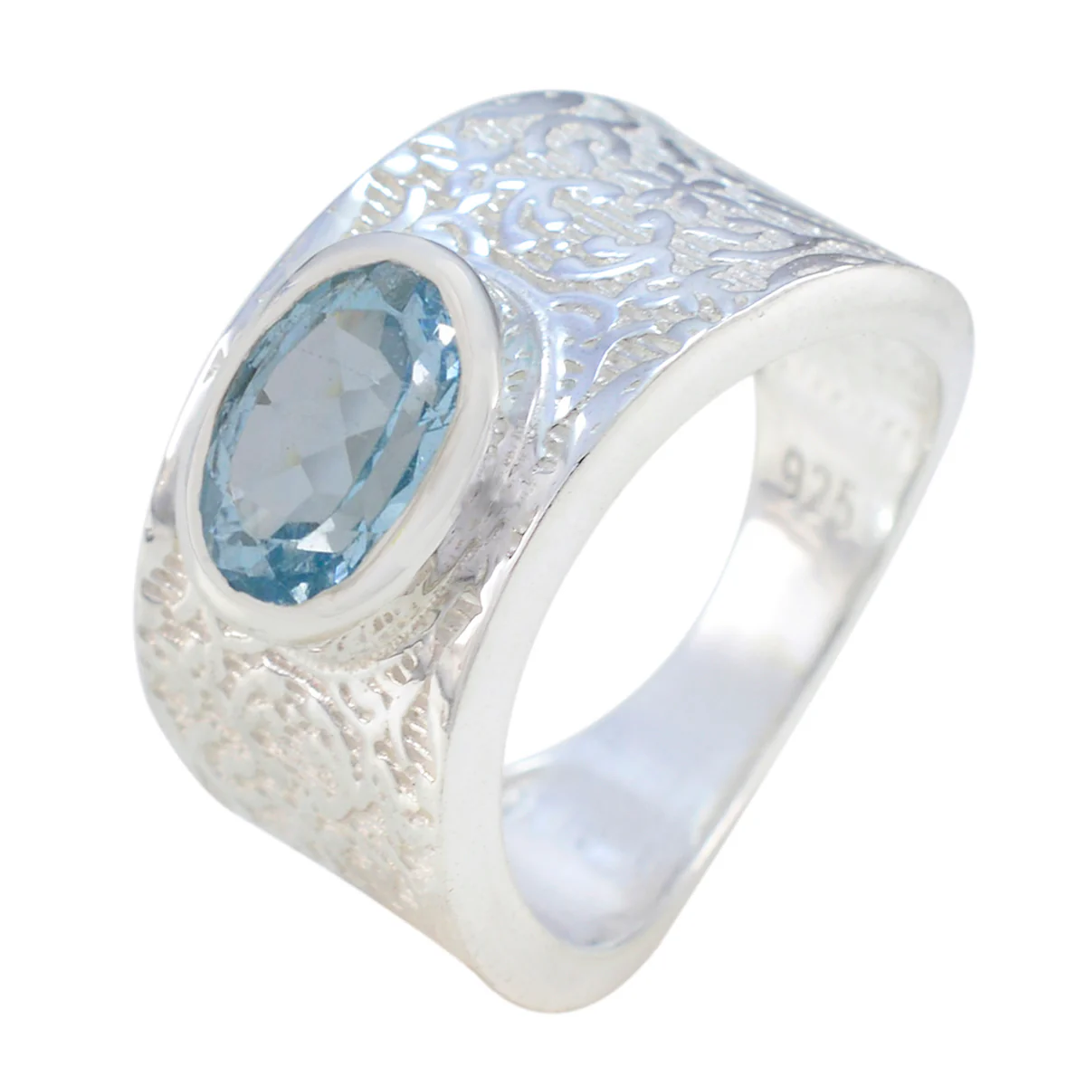 Blue Topaz Solitaire Egyptian Silver Blue Gems Essential  Art Deco Ring Jewelry - Image 2
