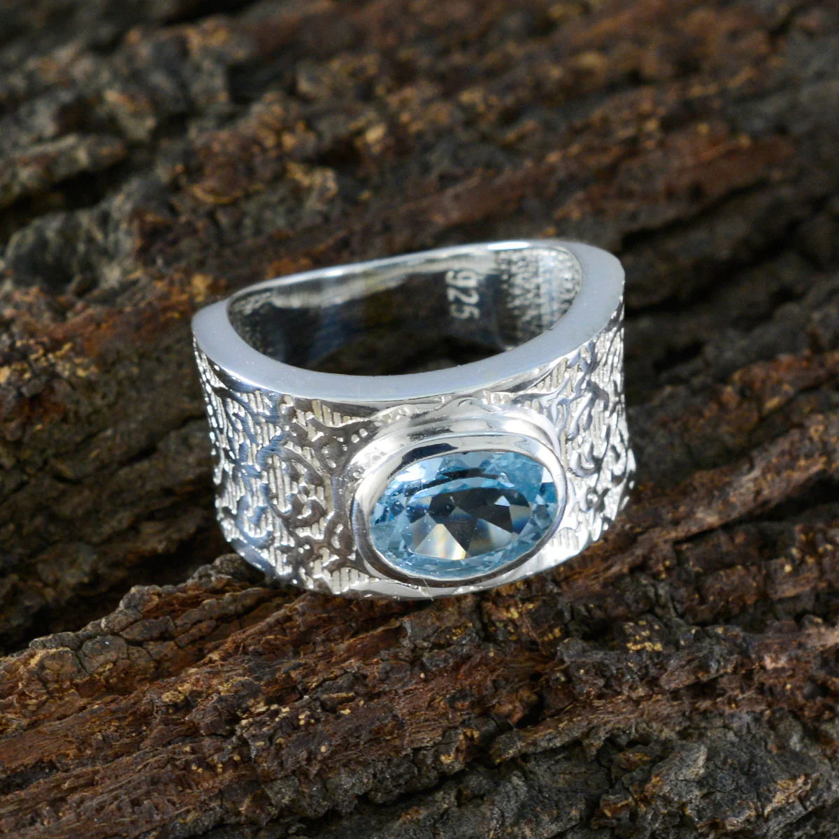 Blue Topaz Solitaire Egyptian Silver Blue Gems Essential  Art Deco Ring Jewelry - Image 3