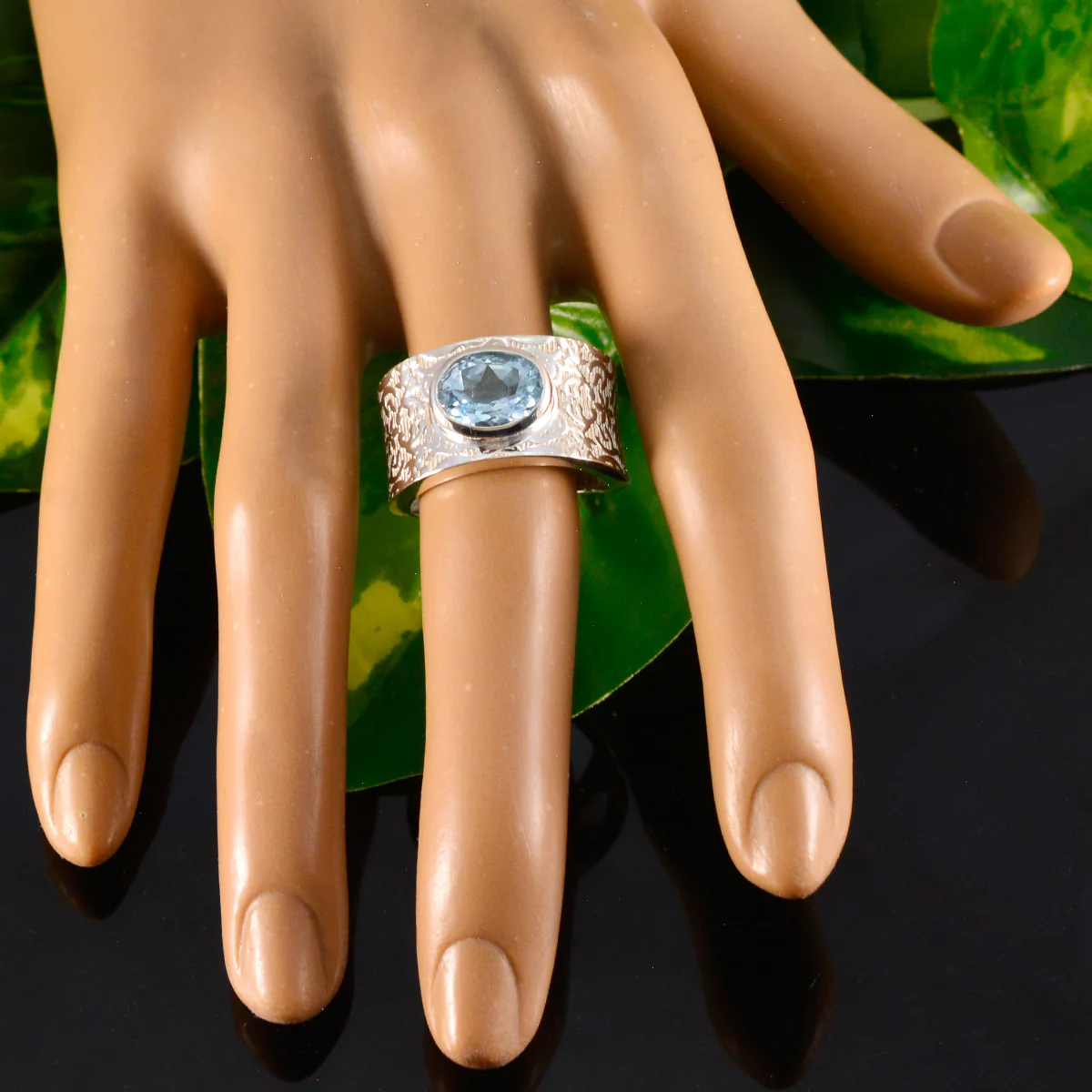 Blue Topaz Solitaire Egyptian Silver Blue Gems Essential  Art Deco Ring Jewelry - Image 5