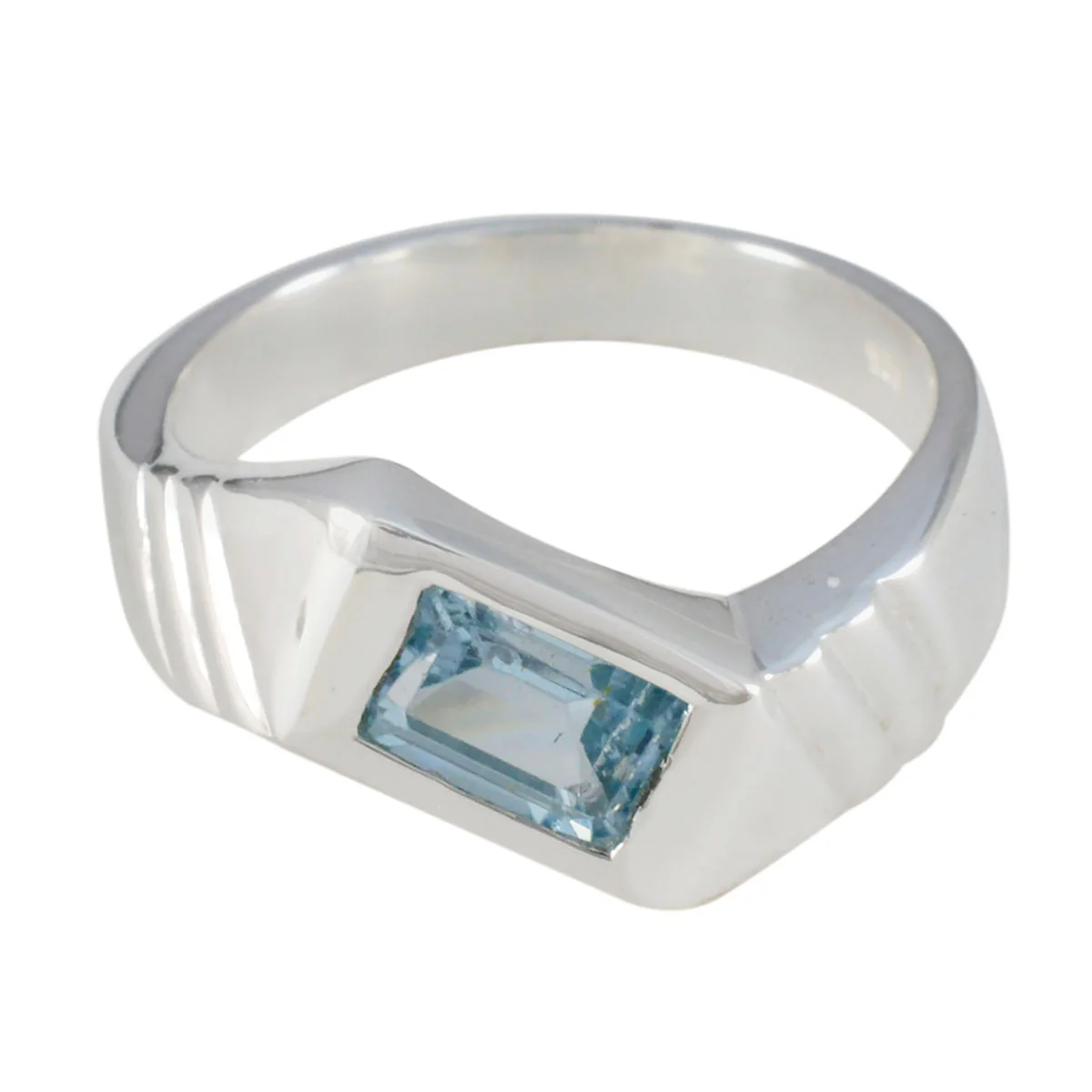 Blue Topaz Solitaire Egyptian Sterling Silver Blue Gems Eye-catching Abstract Ring Jewellery