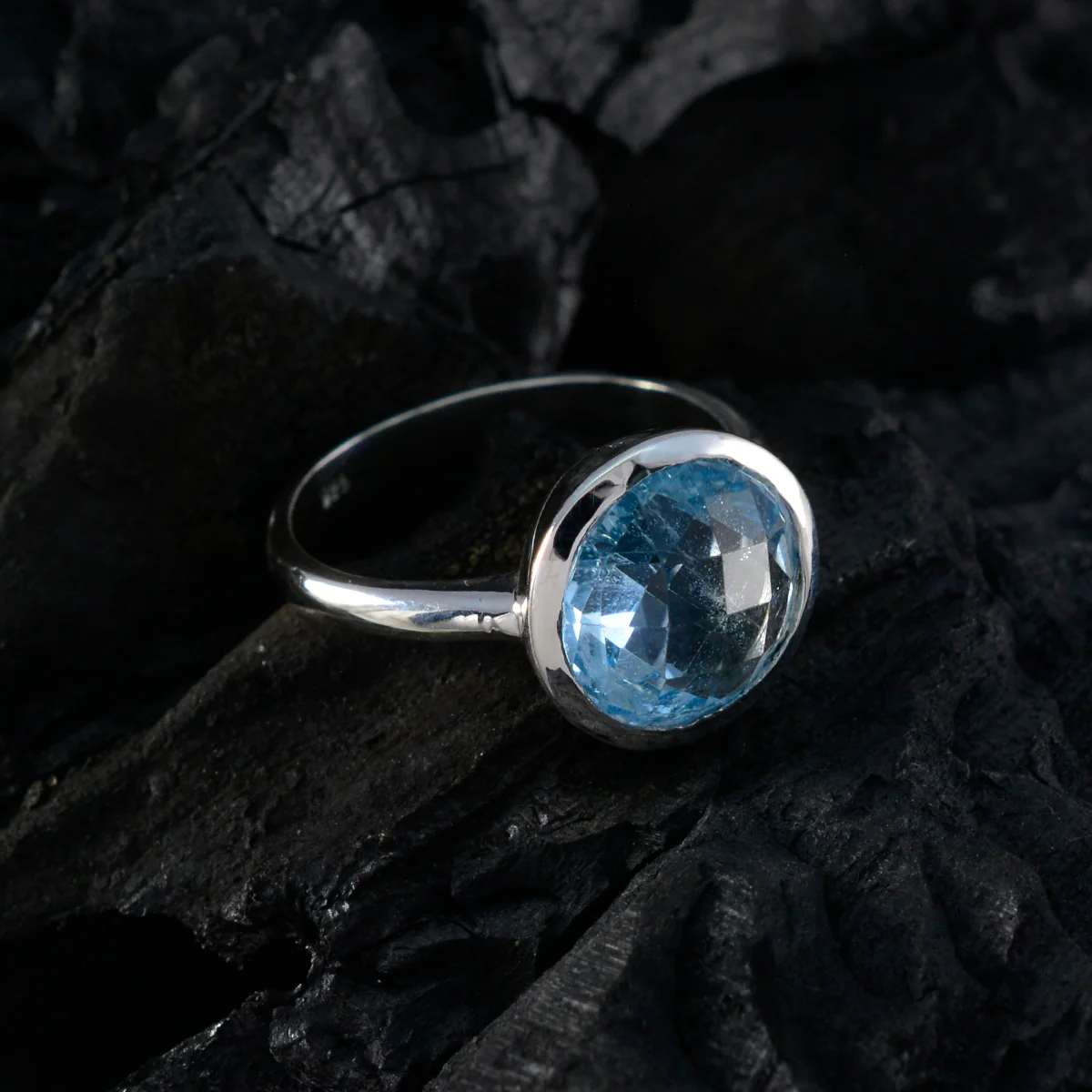 Blue Topaz Solitaire Egyptian Sterling Silver Blue Gemstones Tiny Sophisticated Ring Jewelry - Image 4