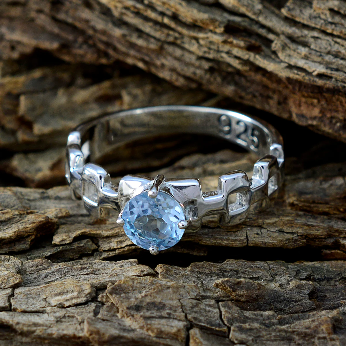 Blue Topaz Solitaire French 92.5 Silver Blue Gemstones Slim Trendy Ring Jewellery - Image 3