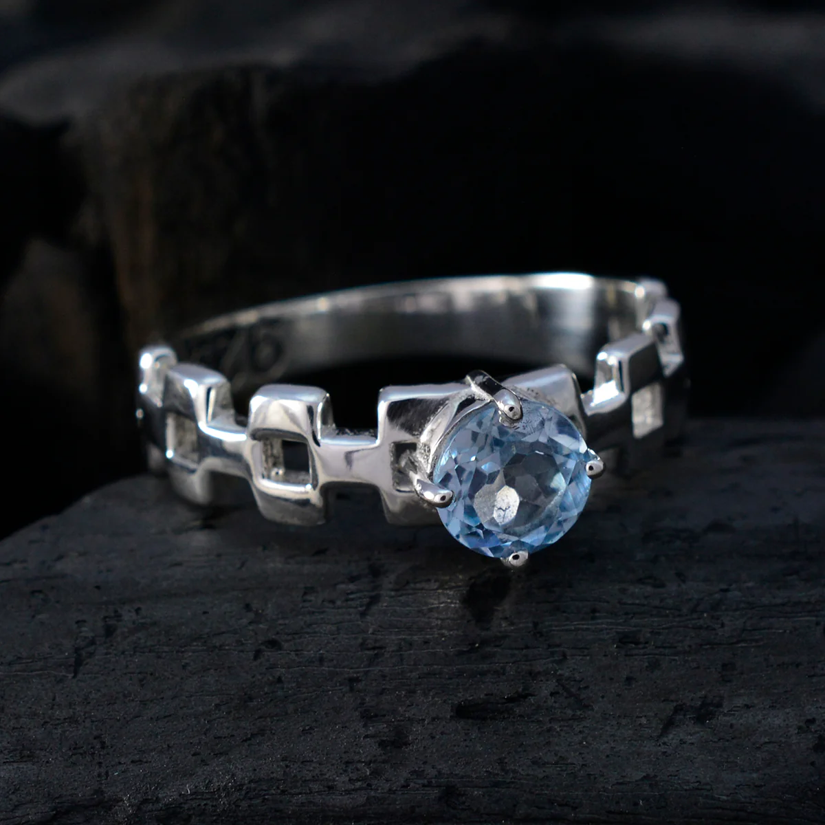 Blue Topaz Solitaire French 92.5 Silver Blue Gemstones Slim Trendy Ring Jewellery - Image 4