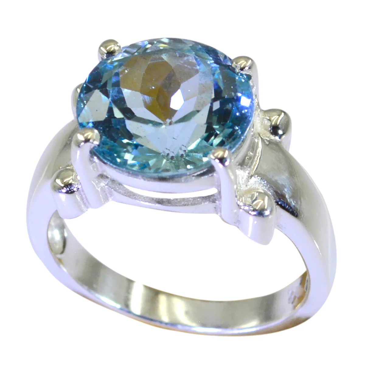 Blue Topaz Solitaire French 925 Silver Blue Gems Classic Modern Ring Jewelry