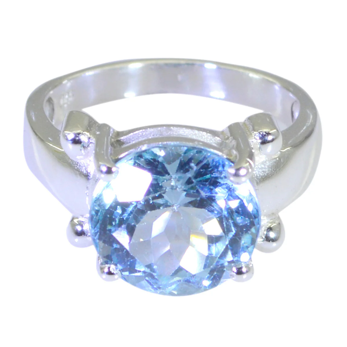 Blue Topaz Solitaire French 925 Silver Blue Gems Classic Modern Ring Jewelry - Image 2