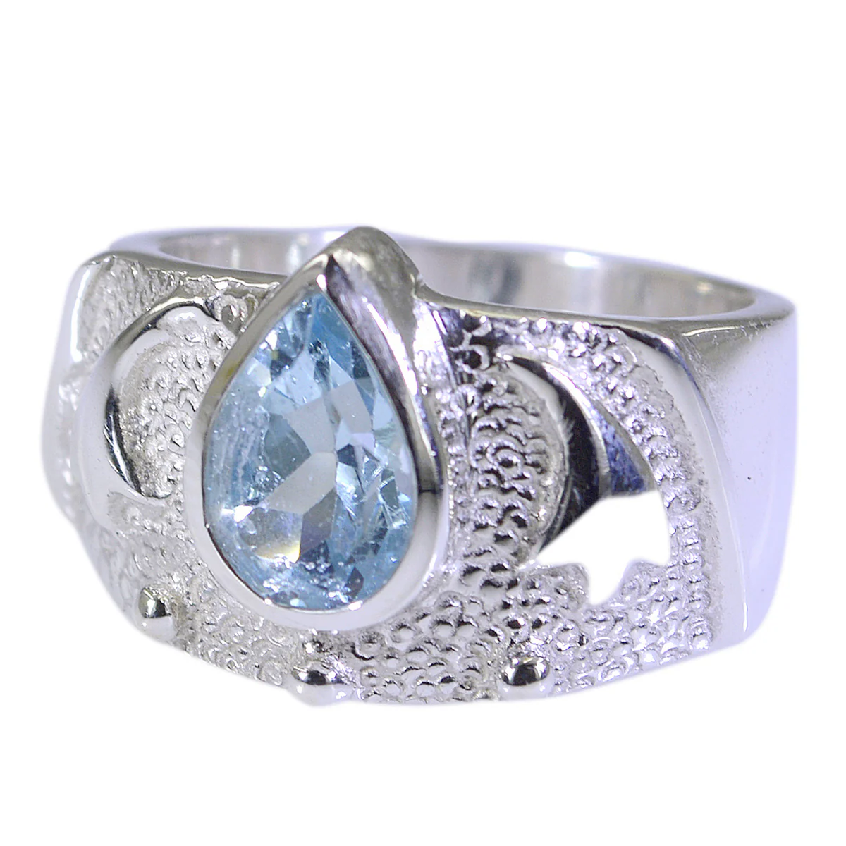 Blue Topaz Solitaire French 925 Silver Blue Gems Edgy Love Ring Jewelry - Image 2