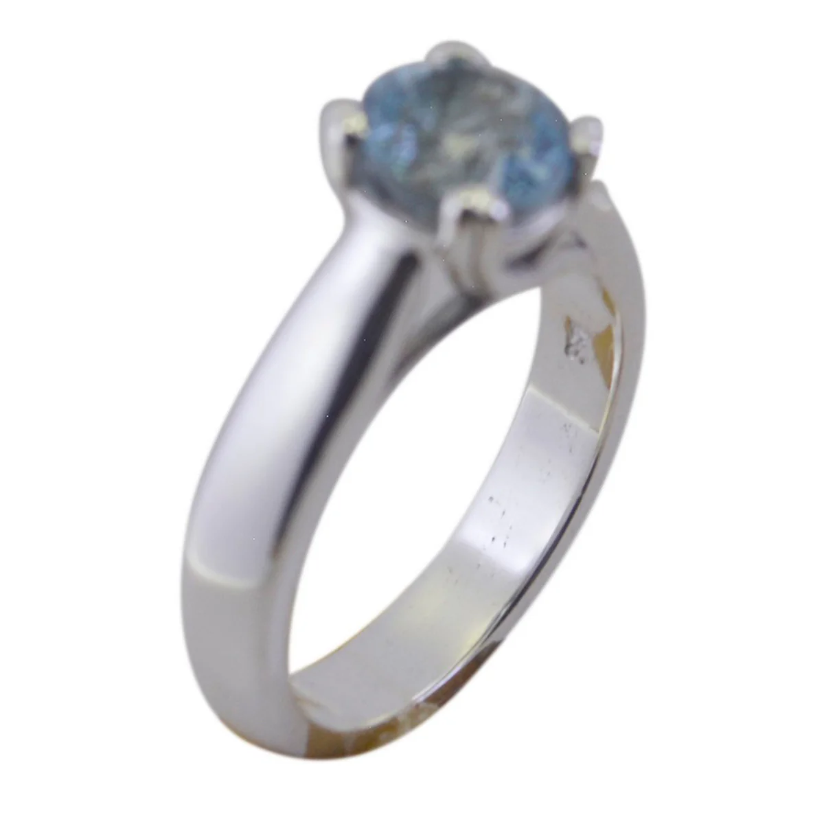Blue Topaz Solitaire French 925 Silver Blue Gemstone Slim Feminine Ring Jewelry - Image 3