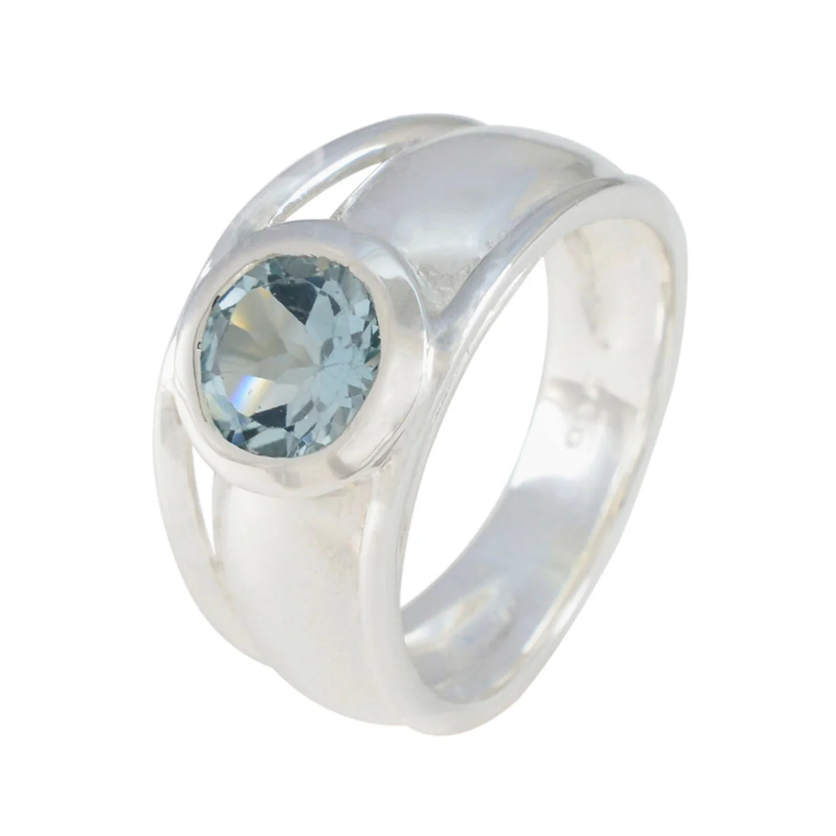 Blue Topaz Solitaire French 925 Sterling Silver Blue Gemstone Classic Trendy Ring Jewelry - Image 2
