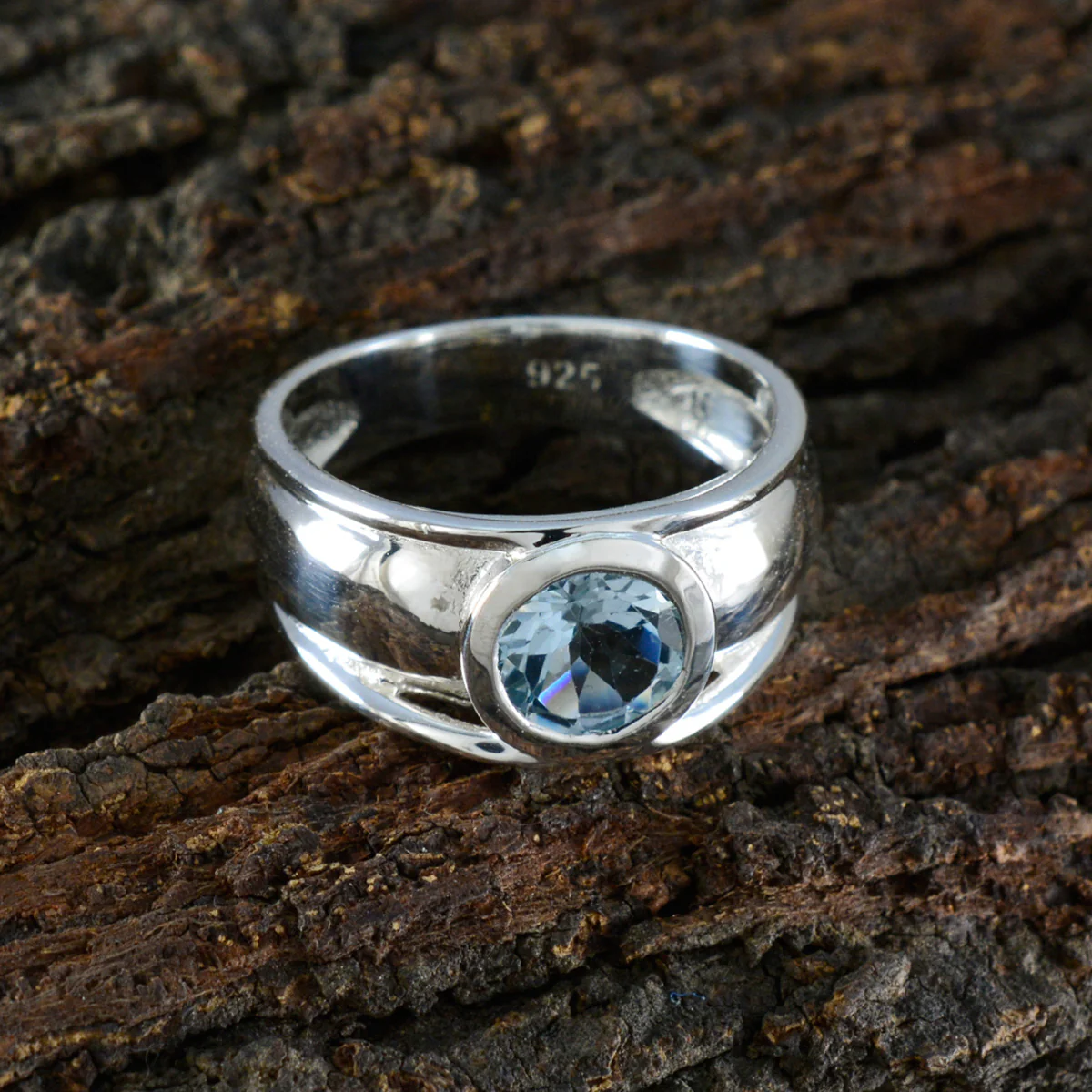Blue Topaz Solitaire French 925 Sterling Silver Blue Gemstone Classic Trendy Ring Jewelry - Image 3