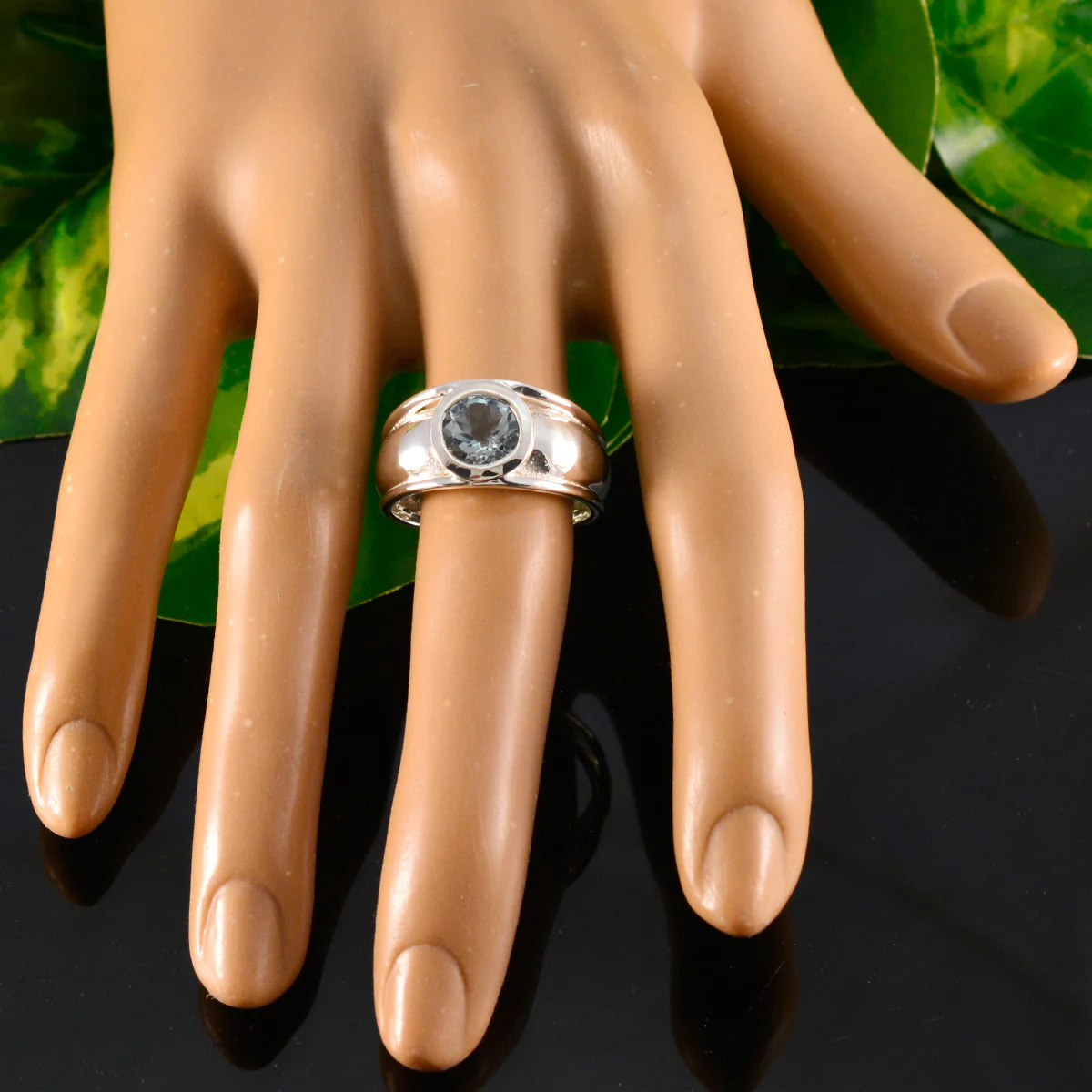 Blue Topaz Solitaire French 925 Sterling Silver Blue Gemstone Classic Trendy Ring Jewelry - Image 4
