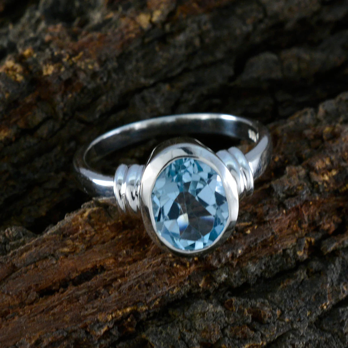 Blue Topaz Solitaire French 925 Sterling Silver Blue Gemstone Mid-weight Romantic Ring Jewelry - Image 4
