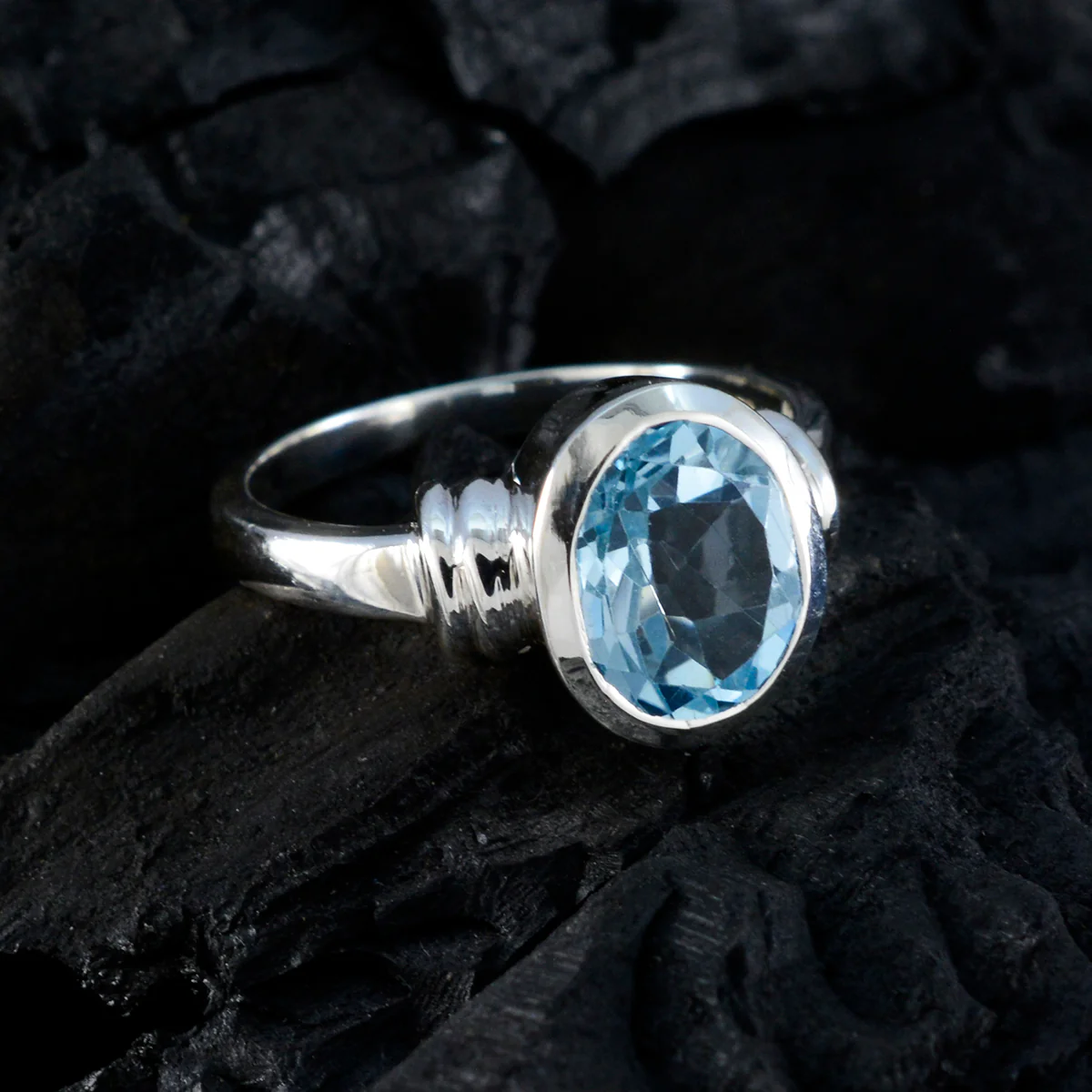 Blue Topaz Solitaire French 925 Sterling Silver Blue Gemstone Mid-weight Romantic Ring Jewelry - Image 5