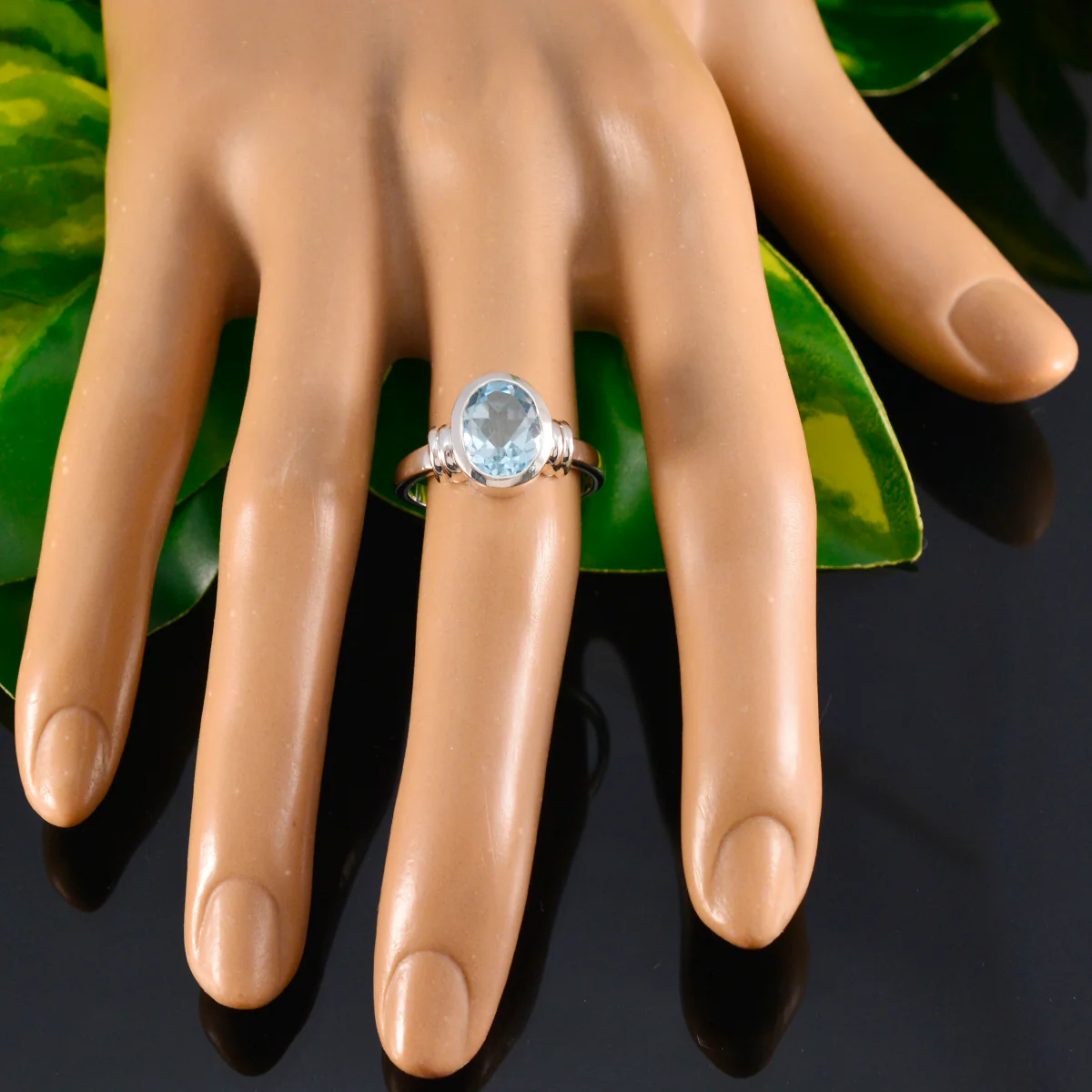 Blue Topaz Solitaire French 925 Sterling Silver Blue Gemstone Mid-weight Romantic Ring Jewelry - Image 6