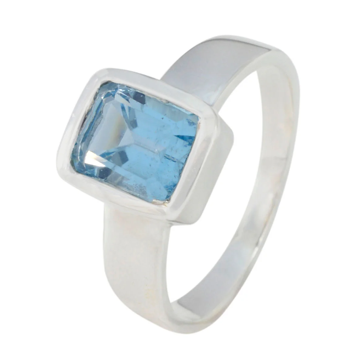 Blue Topaz Solitaire French 925 Sterling Silver Blue Gemstones Slim Cultural Ring Jewellery - Image 2