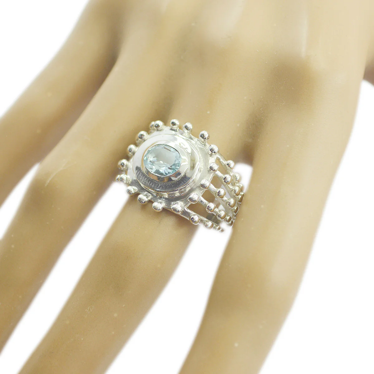 Blue Topaz Solitaire French Silver Blue Gems Essential Retro Ring Jewelry - Image 2