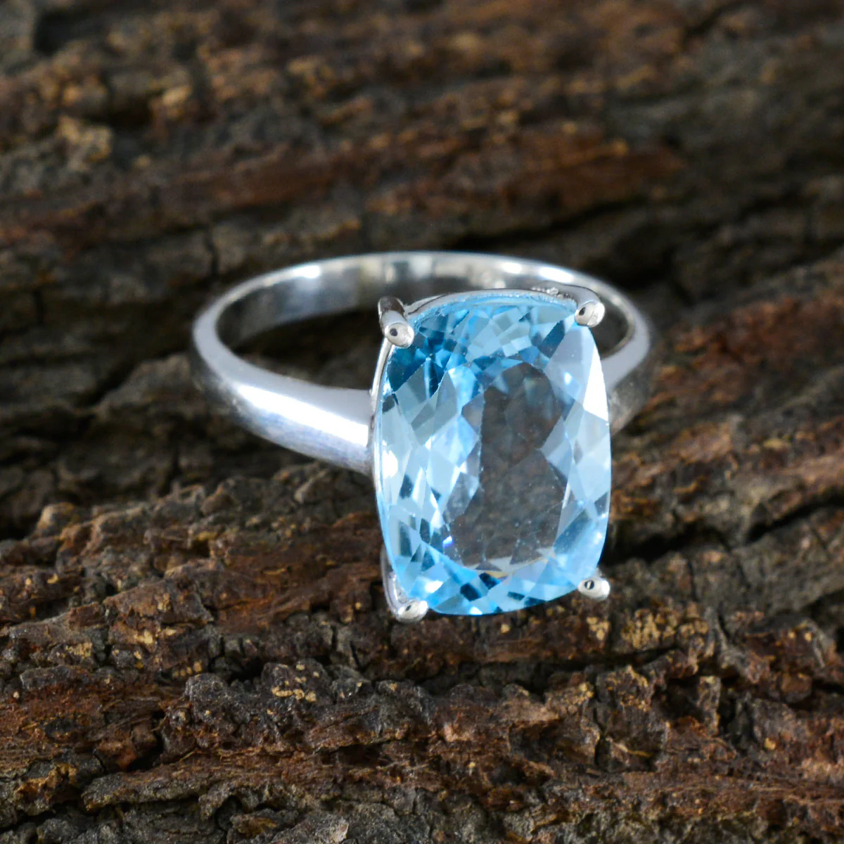 Blue Topaz Solitaire German 925 Sterling Silver Blue Gemstone Minimal Boho Ring Jewellery - Image 3
