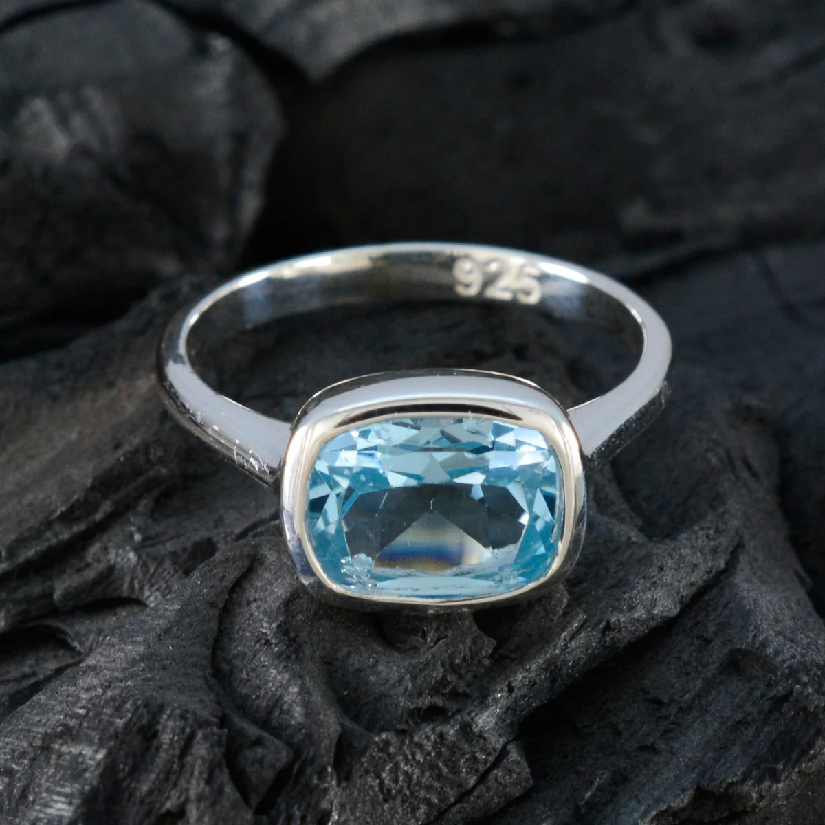 Blue Topaz Solitaire German Silver Blue Gems Slim Romantic Ring Jewellery - Image 4