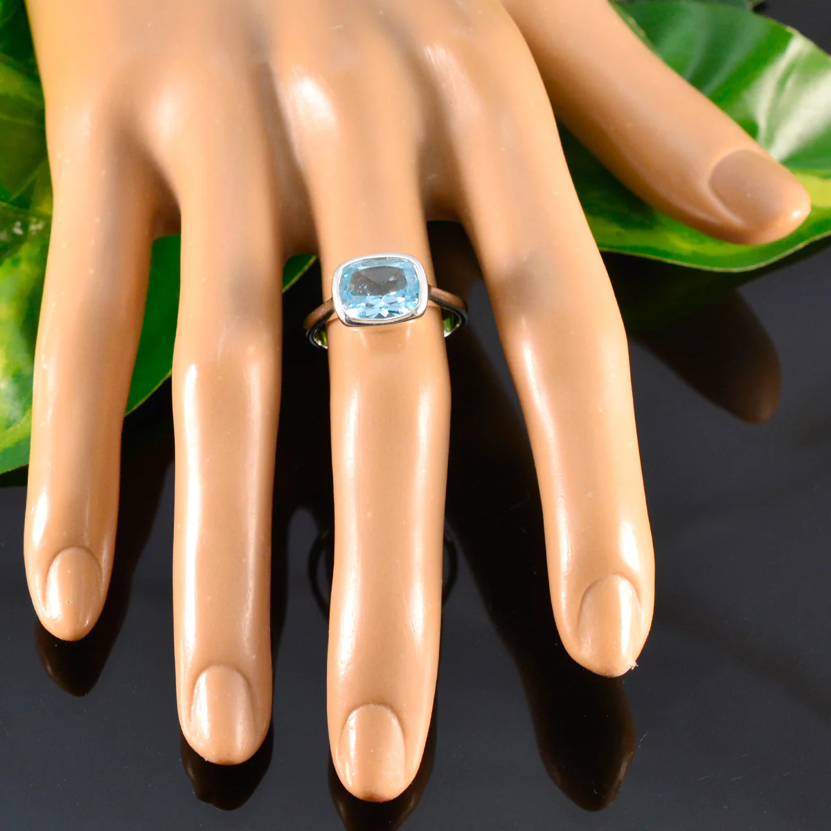 Blue Topaz Solitaire German Silver Blue Gems Slim Romantic Ring Jewellery - Image 5