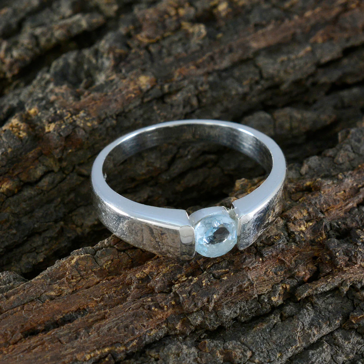 Blue Topaz Solitaire Indian Silver Blue Gems Slim Graceful Ring Jewelry - Image 3