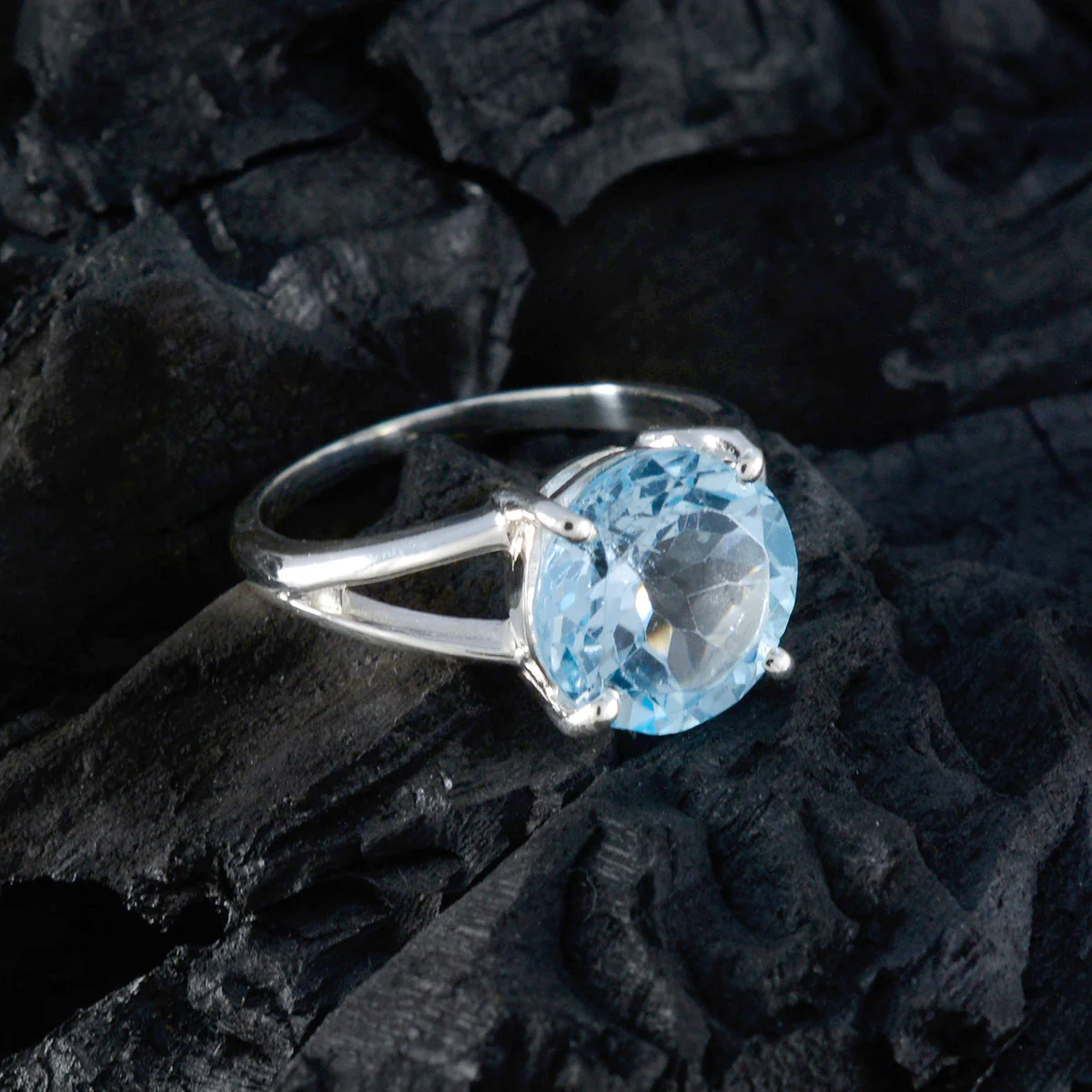 Blue Topaz Solitaire Indian Silver Blue Gemstone Featherlight Fairytale Ring Jewellery - Image 4