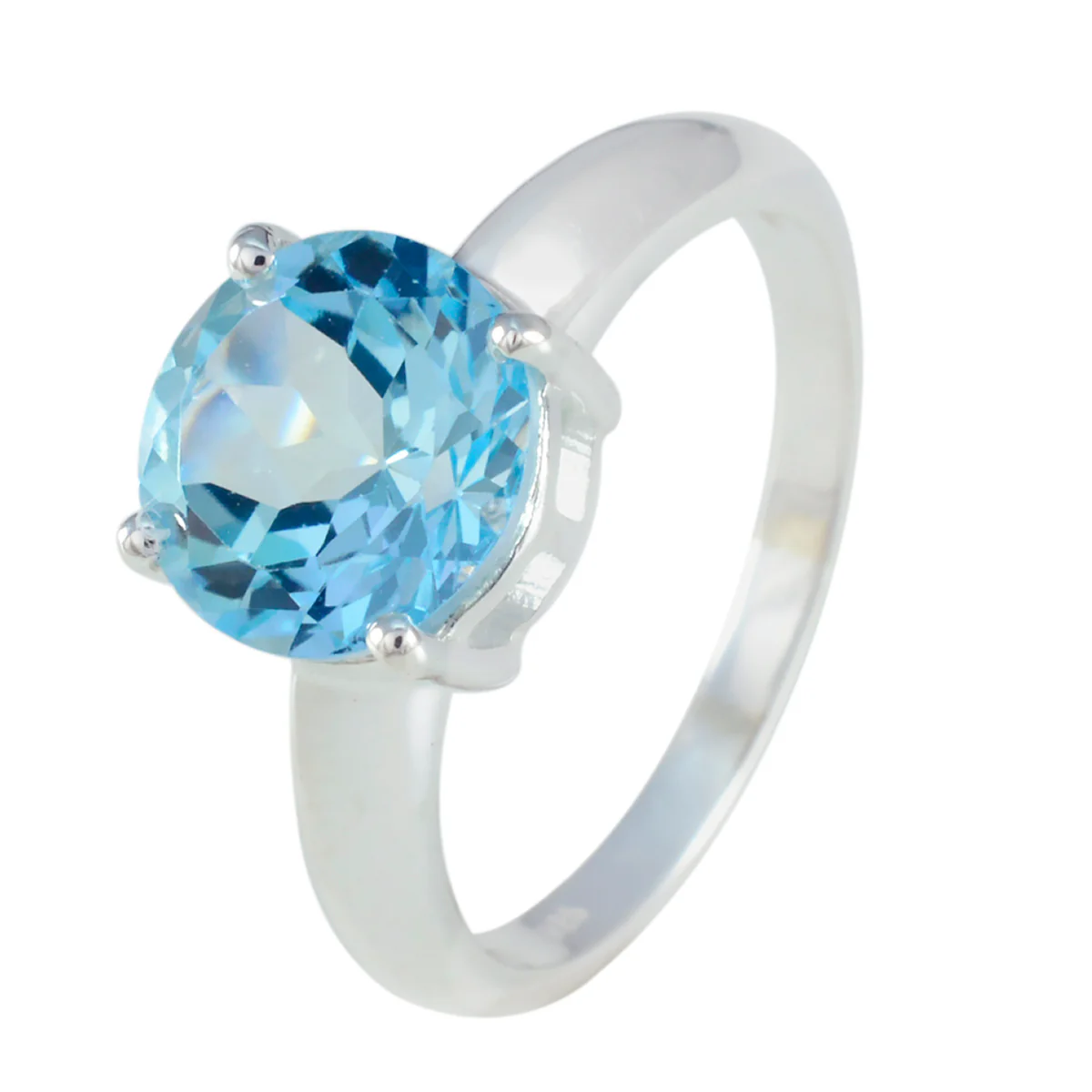 Blue Topaz Solitaire Indian Sterling Silver Blue Gems Tiny Glamorous Ring Jewelry - Image 2