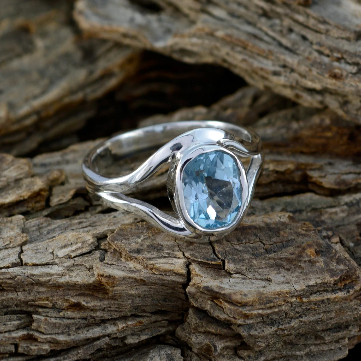 Blue Topaz Solitaire Japanese 92.5 Silver Blue Gemstones Whisper-thin Trendy Ring Jewelry - Image 4