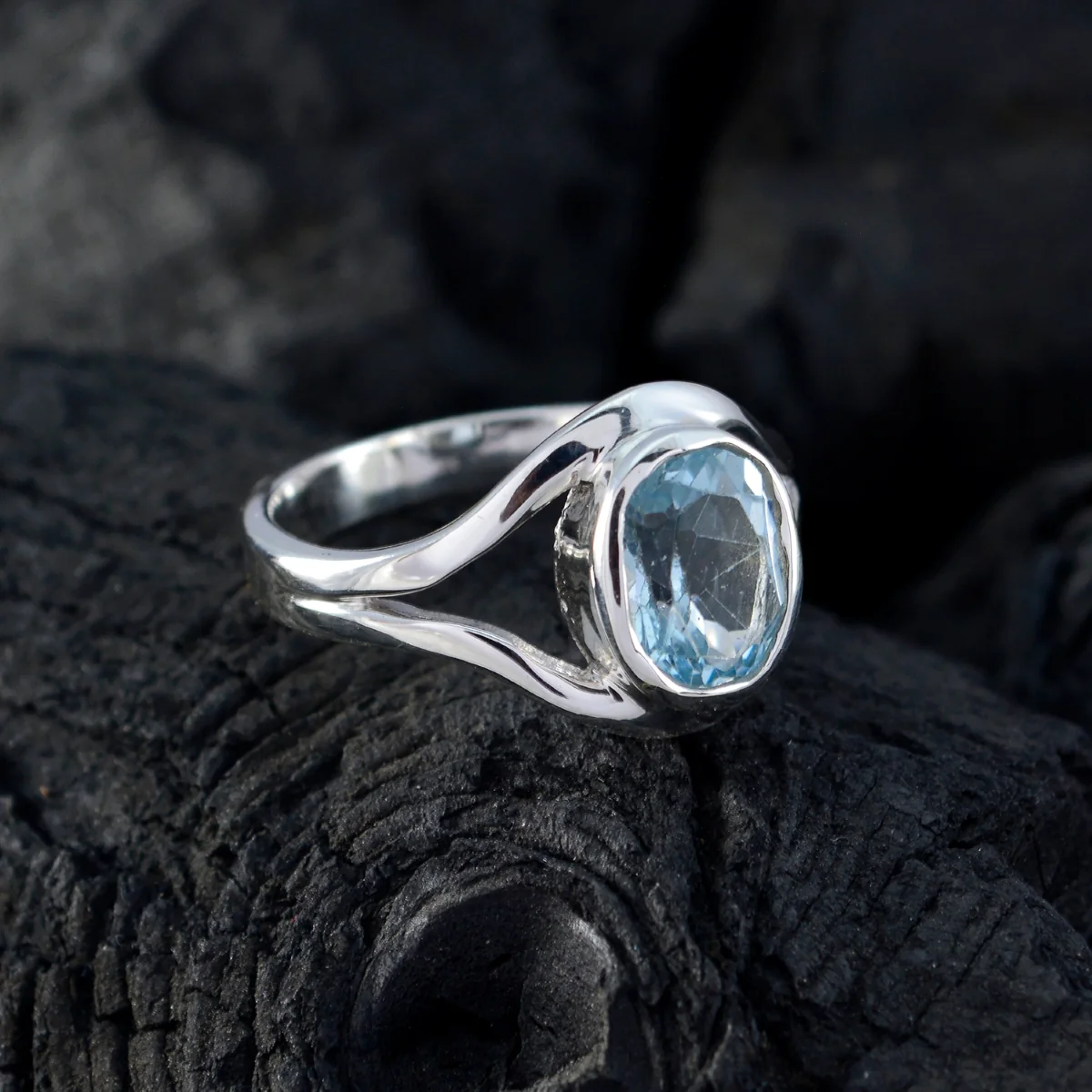 Blue Topaz Solitaire Japanese 92.5 Silver Blue Gemstones Whisper-thin Trendy Ring Jewelry - Image 5