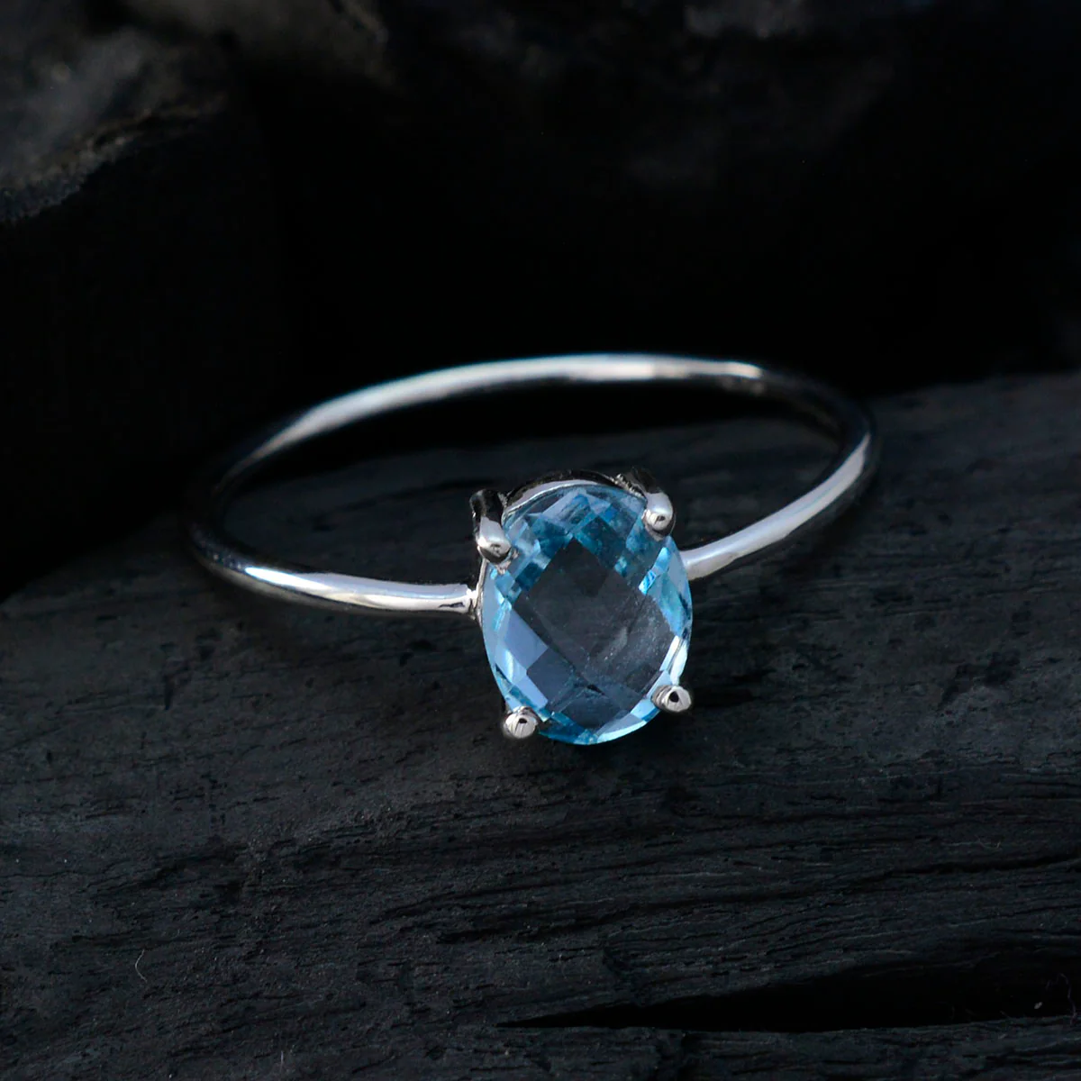 Blue Topaz Solitaire Japanese 925 Sterling Silver Blue Gems Elegant Graceful Ring Jewellery - Image 4