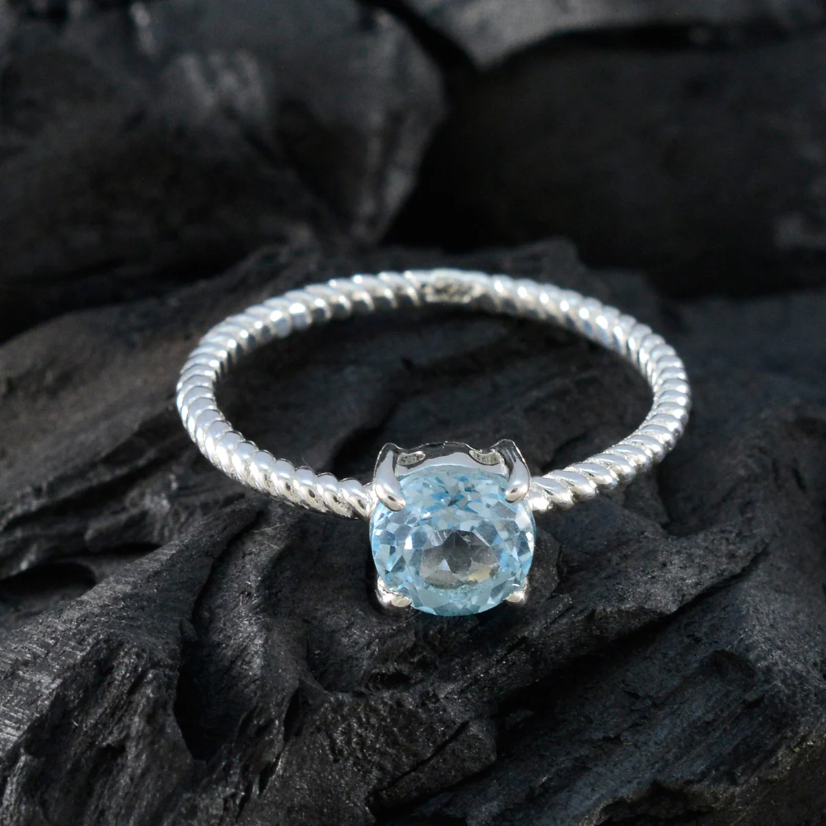 Blue Topaz Solitaire Japanese 925 Sterling Silver Blue Gemstone Delicate Twist Ring Jewelry - Image 4
