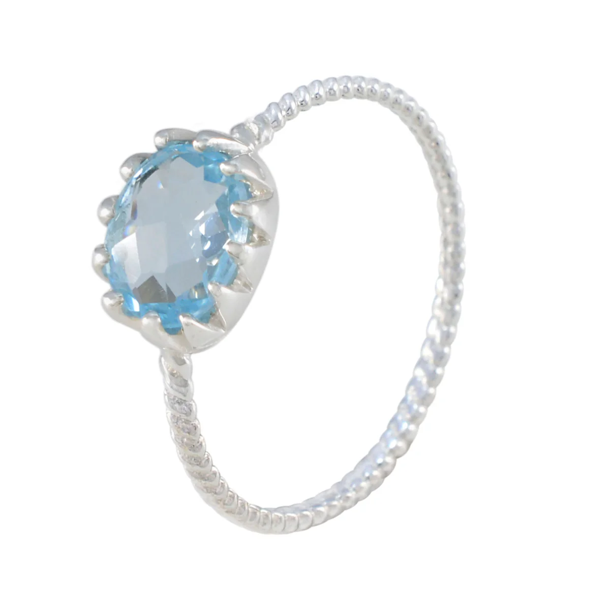 Blue Topaz Solitaire Korean 92.5 Silver Blue Gems Elegant Twist Ring Jewellery - Image 2