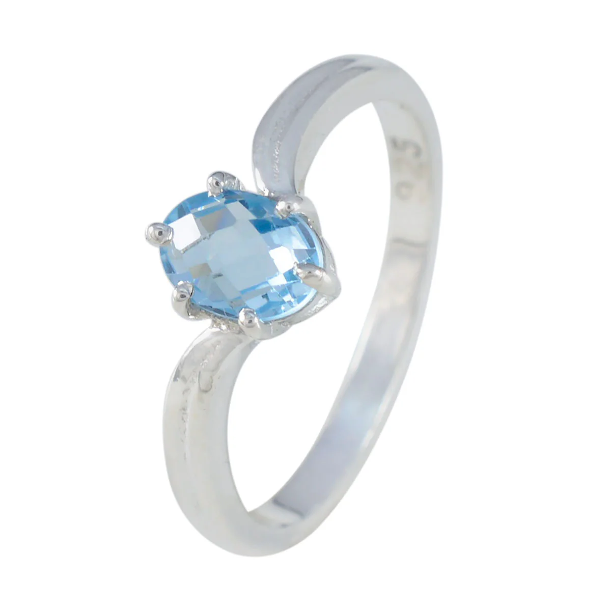 Blue Topaz Solitaire Korean Silver Blue Gems Dainty Modern Ring Jewellery - Image 2