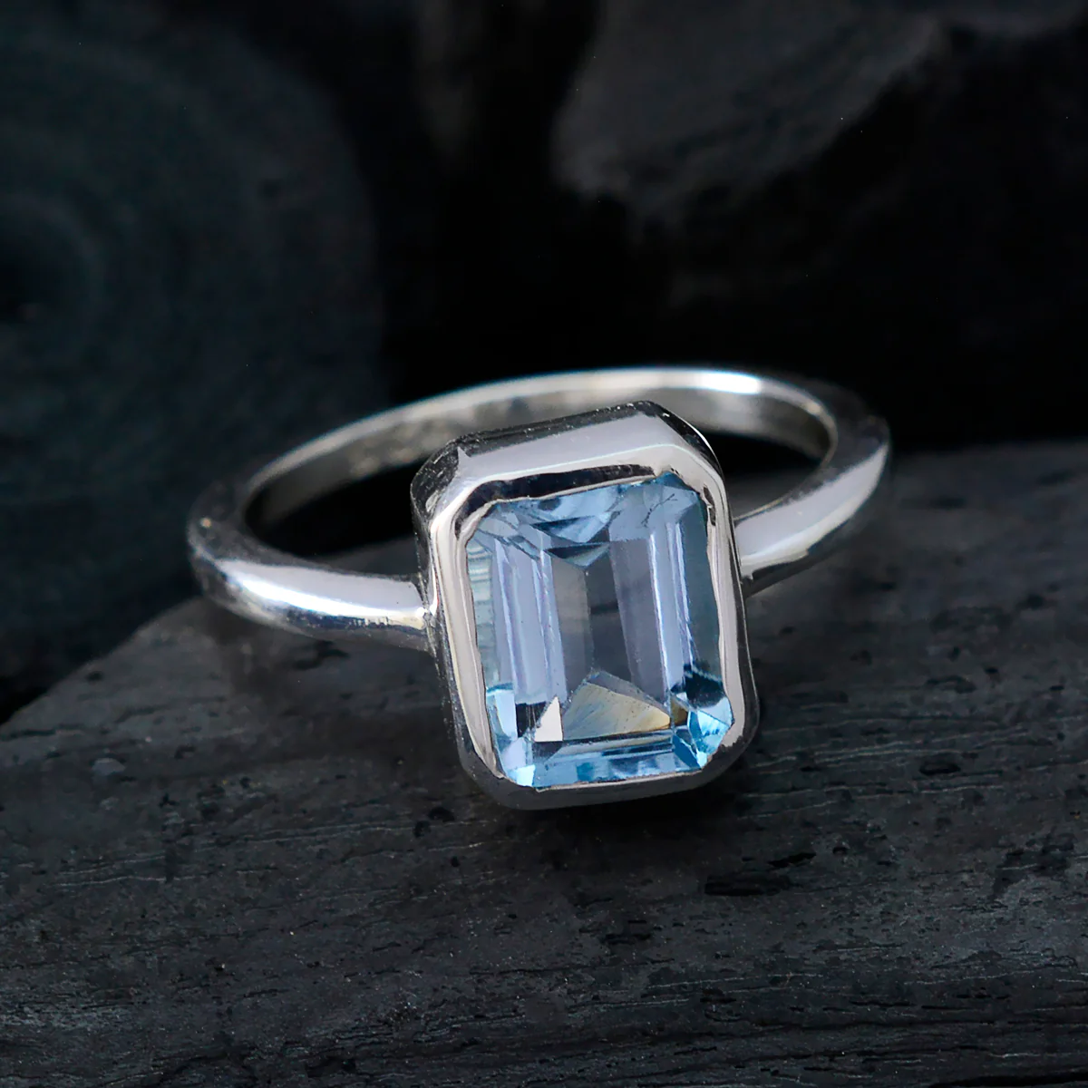 Blue Topaz Solitaire Korean Silver Blue Gemstone Whisper-thin Modern Ring Jewellery - Image 4