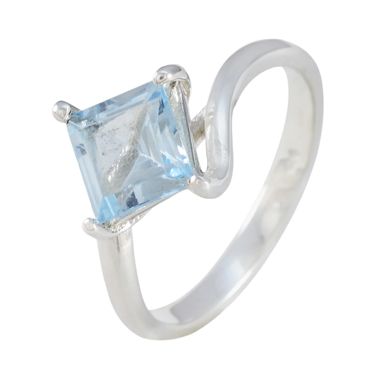 Blue Topaz Solitaire Korean Silver Blue Gemstones Whisper-thin Trendy Ring Jewellery - Image 2