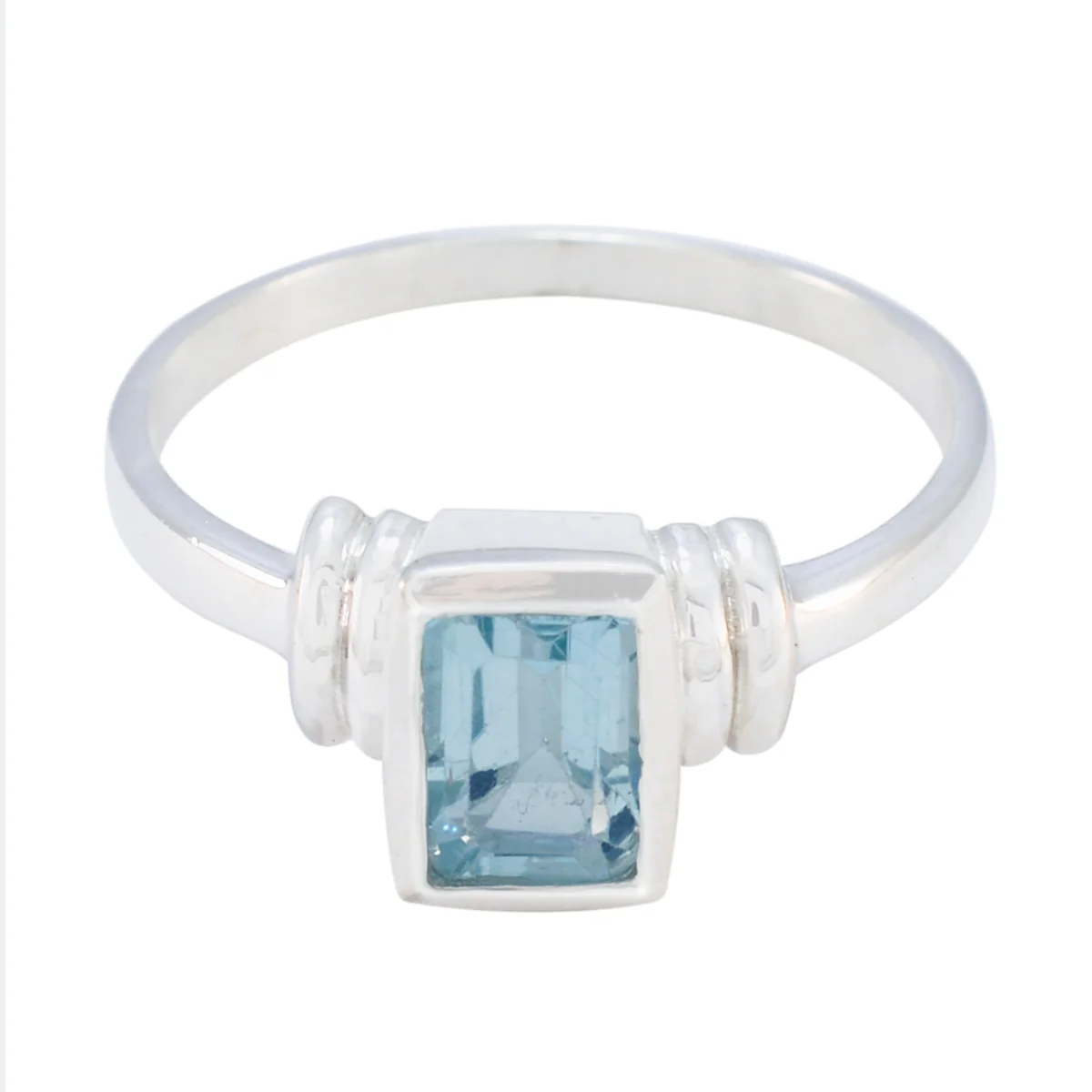 Blue Topaz Solitaire Korean Sterling Silver Blue Gemstone Dainty Feminine Ring Jewelry