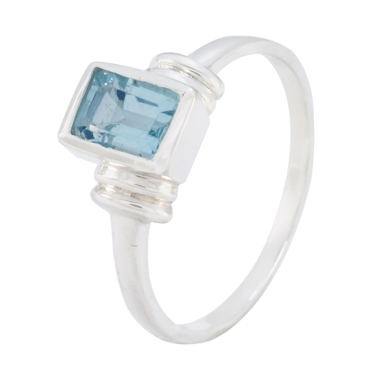 Blue Topaz Solitaire Korean Sterling Silver Blue Gemstone Dainty Feminine Ring Jewelry - Image 2