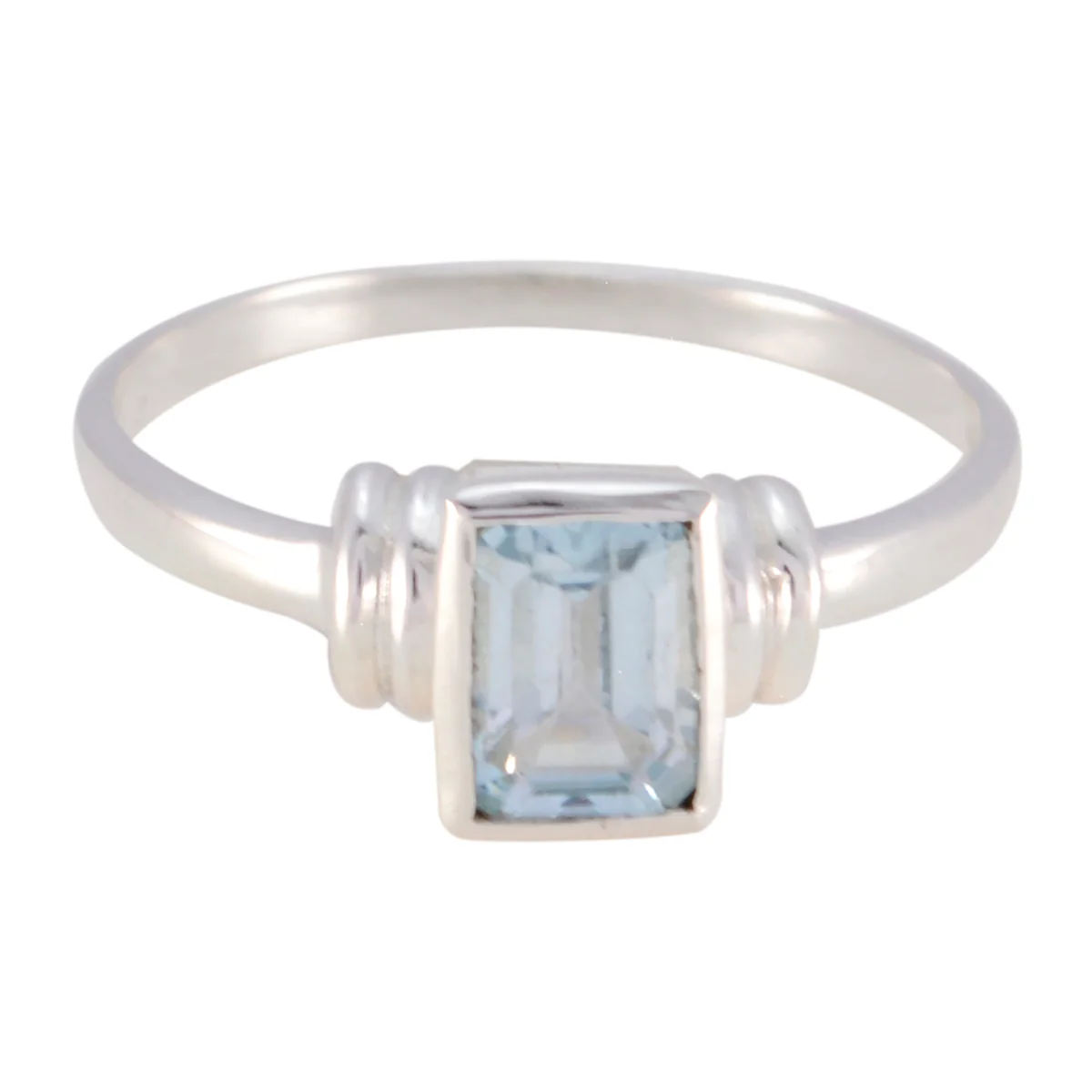 Blue Topaz Solitaire Korean Sterling Silver Blue Gemstone Dainty Feminine Ring Jewelry - Image 3