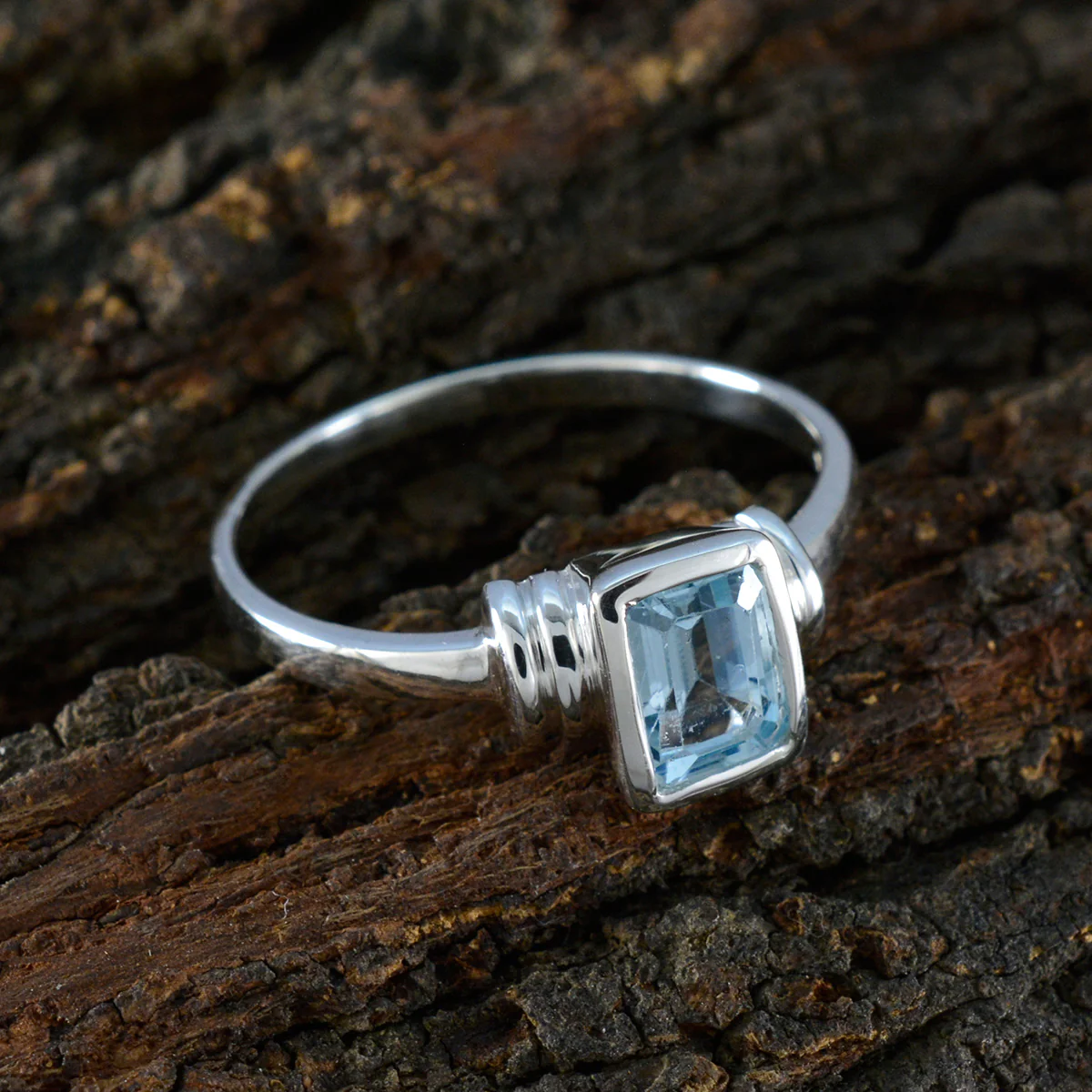 Blue Topaz Solitaire Korean Sterling Silver Blue Gemstone Dainty Feminine Ring Jewelry - Image 4