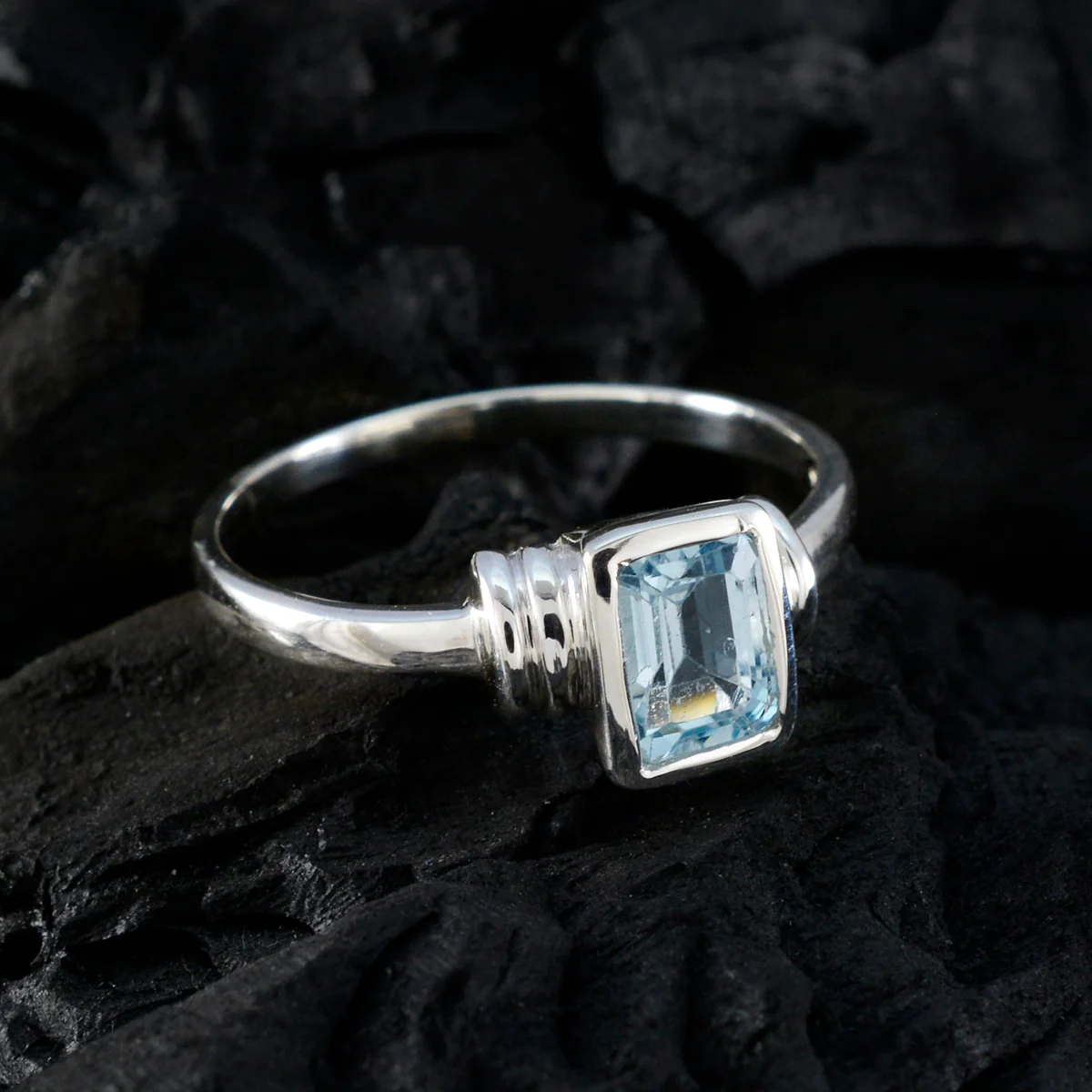 Blue Topaz Solitaire Korean Sterling Silver Blue Gemstone Dainty Feminine Ring Jewelry - Image 5