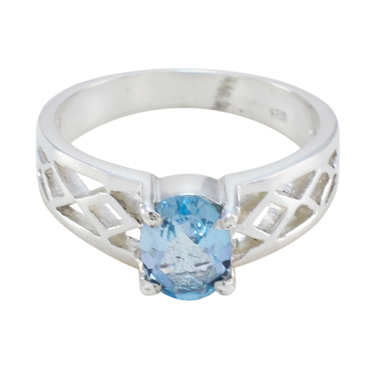 Blue Topaz Solitaire Mexican Sterling Silver Blue Gemstones Slim Rope-Wire Ring Jewellery - Image 2